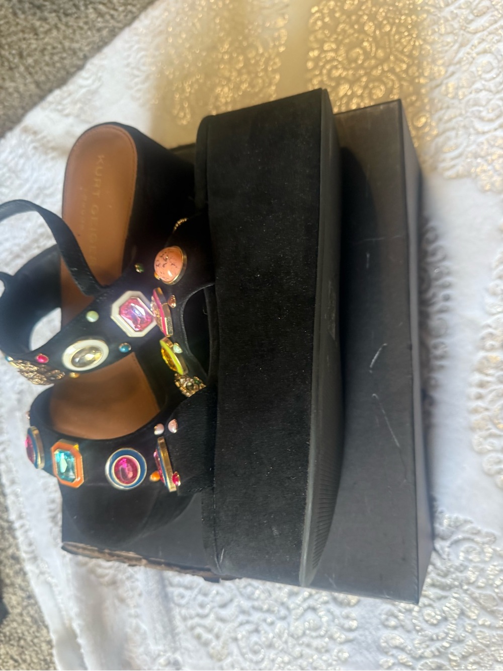 Kurt Geiger Set Black Jeweled Sandals with matching clutch purse set 9.5 - Picture 9 of 11